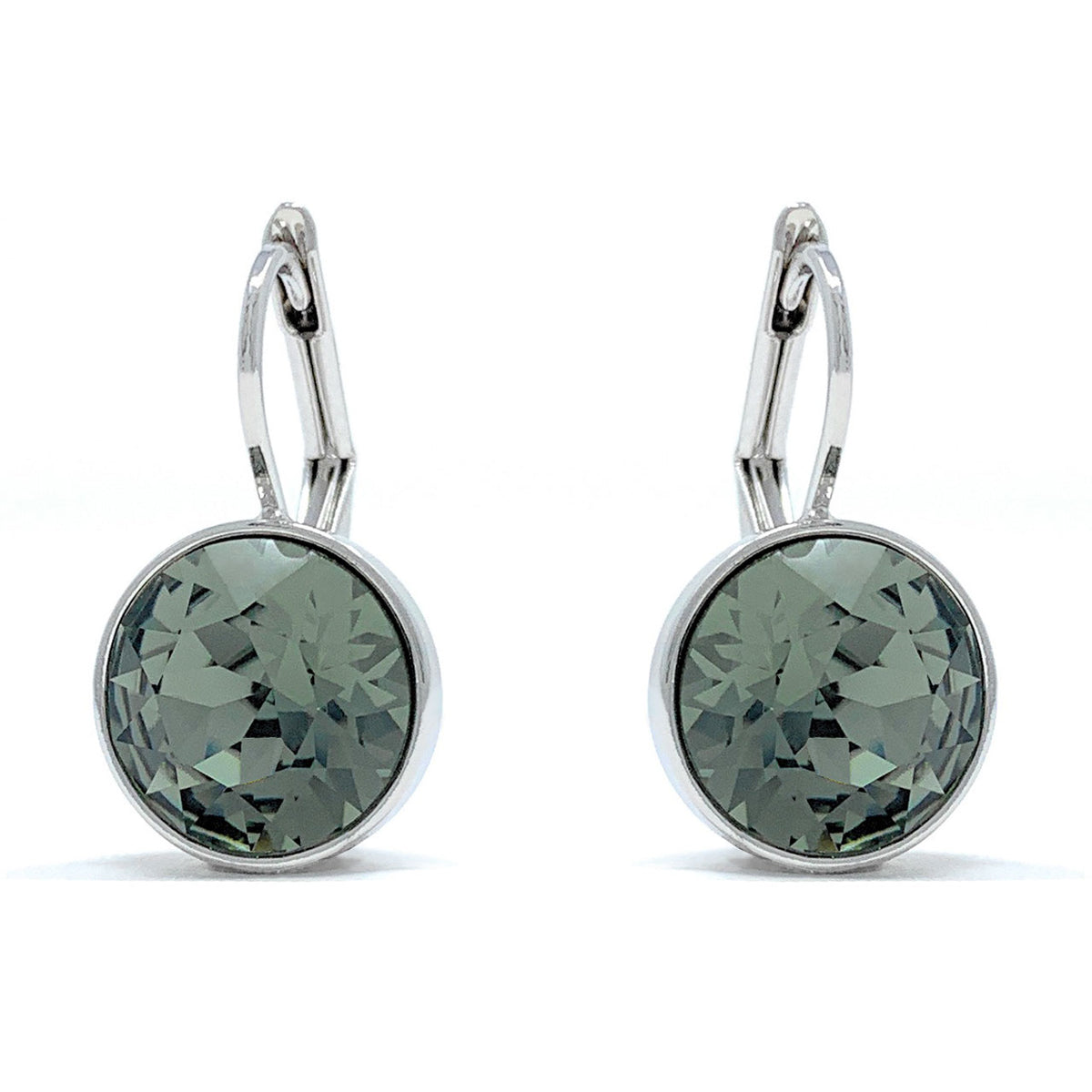 Drop Earrings with Black Diamond Crystals Rhodium Plated