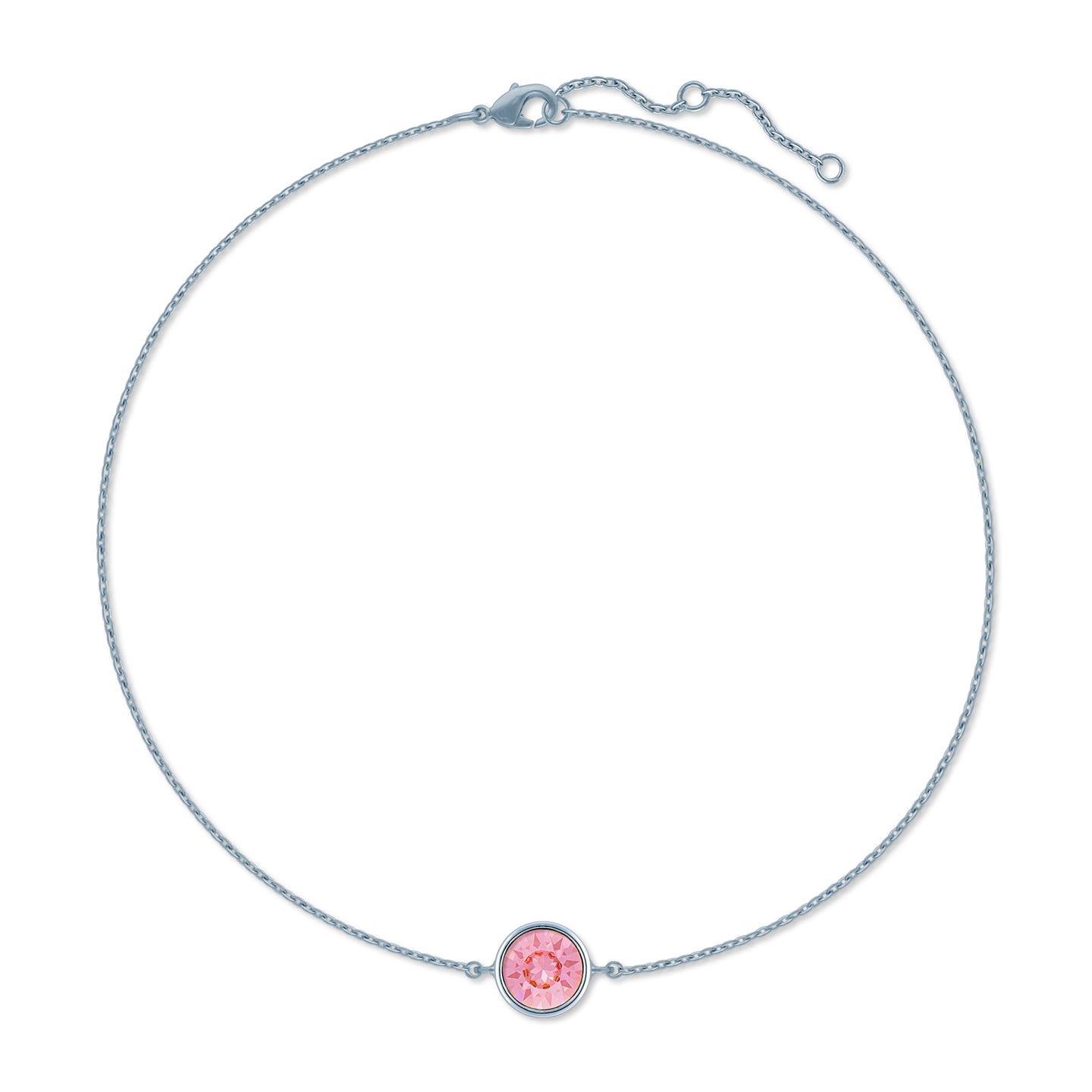 Harley Chain Bracelet with Pink Light Rose Round Crystals from Swarovski Silver Toned Rhodium Plated - Ed Heart