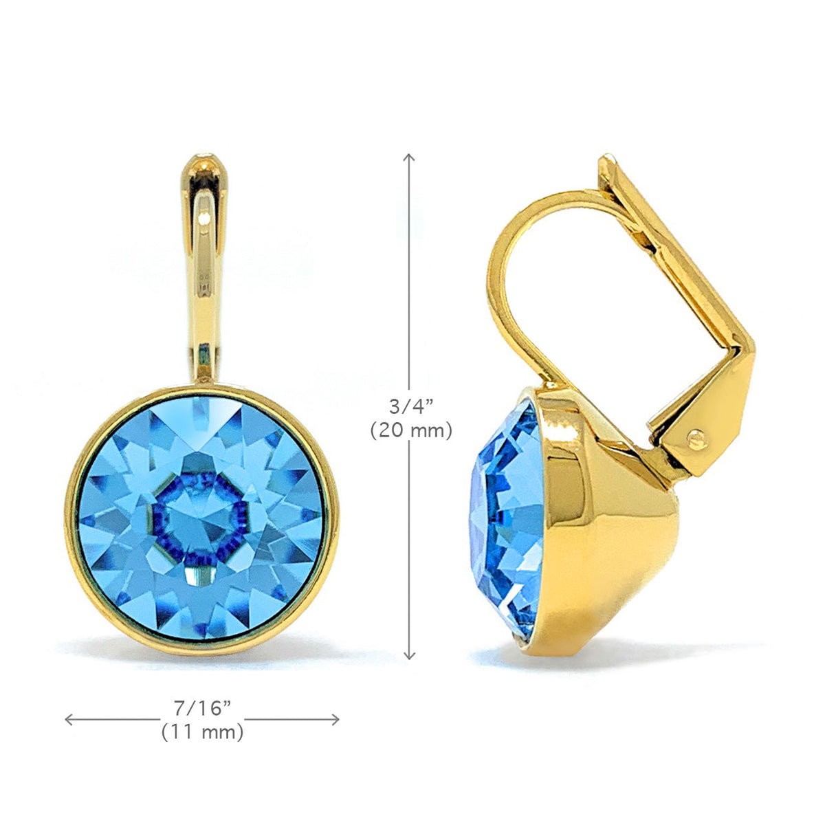 Drop Earrings with Blue Aquamarine Crystals Gold Plated