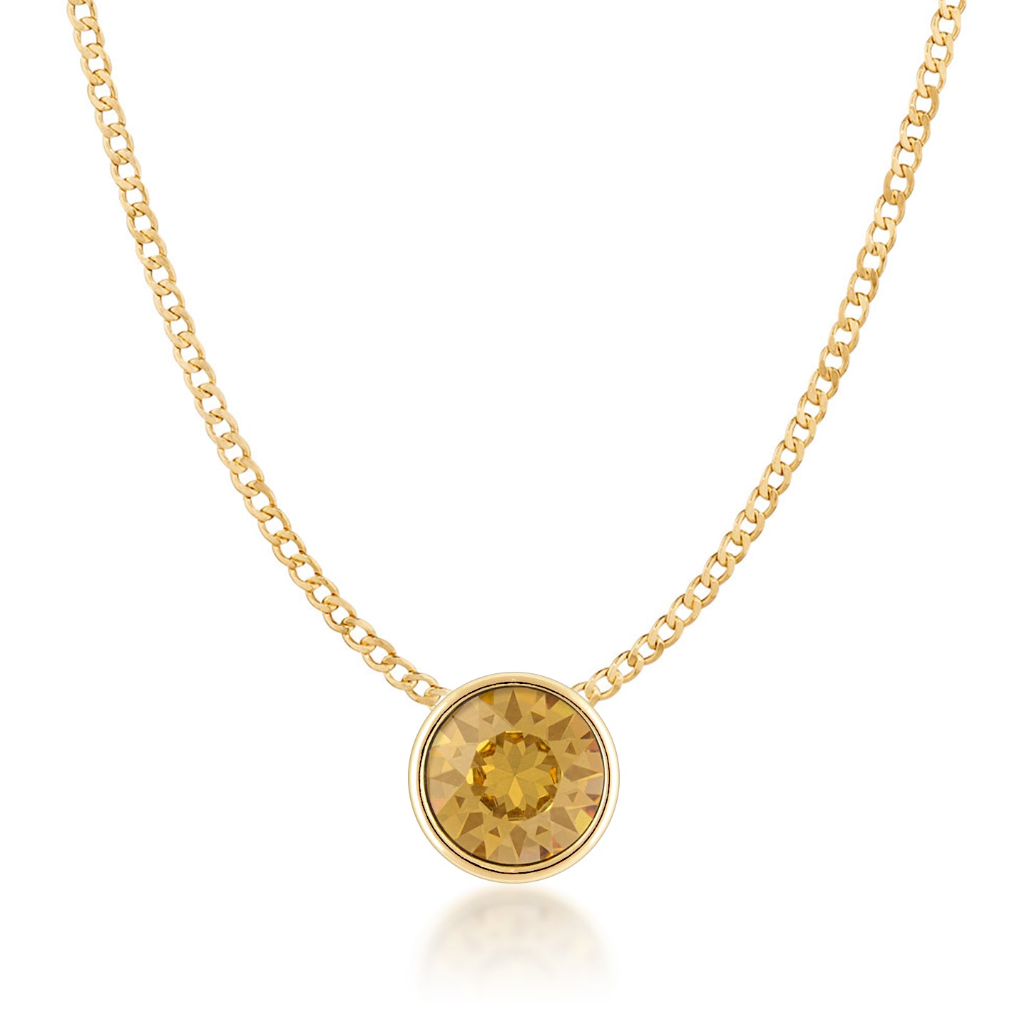 Harley Small Pendant Necklace with Yellow Brown Light Topaz Round Crystals from Swarovski Gold Plated - Ed Heart