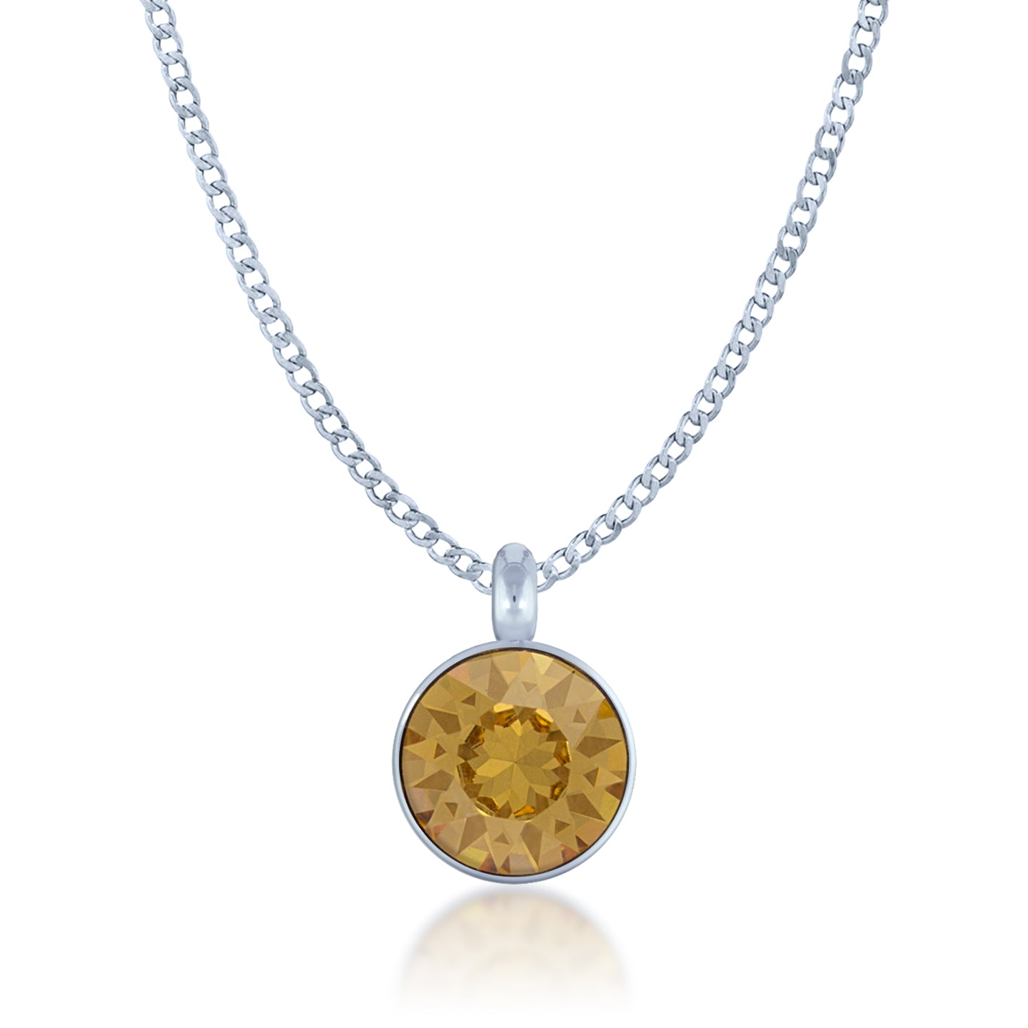 Bella Pendant Necklace with Yellow Brown Light Topaz Round Crystals from Swarovski Silver Toned Rhodium Plated - Ed Heart