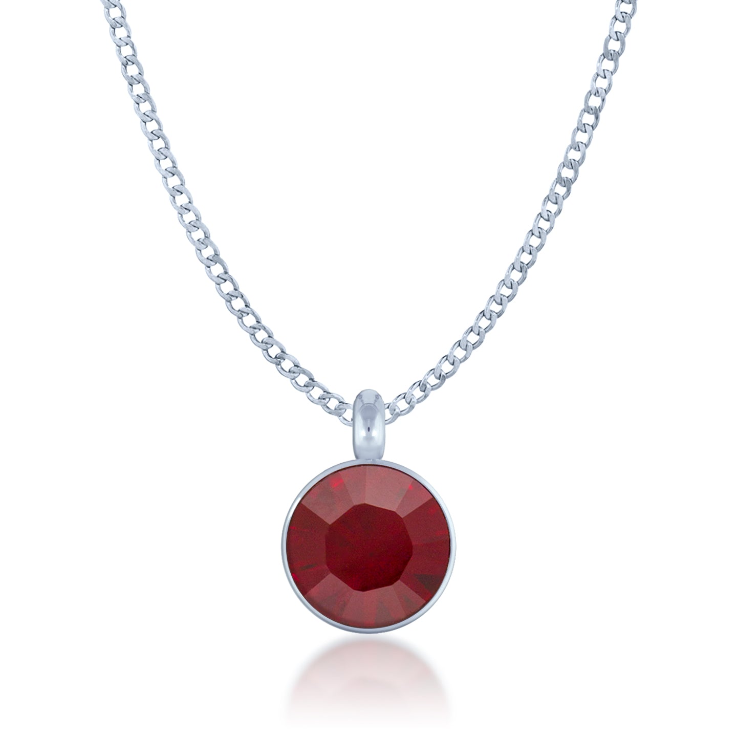 Bella Pendant Necklace with Red Siam Round Crystals from Swarovski Silver Toned Rhodium Plated - Ed Heart