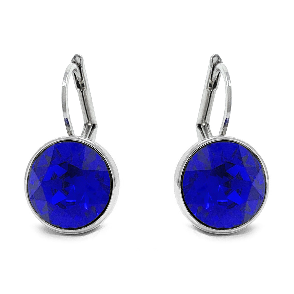 Drop Earrings with Blue Crystals Rhodium Plated
