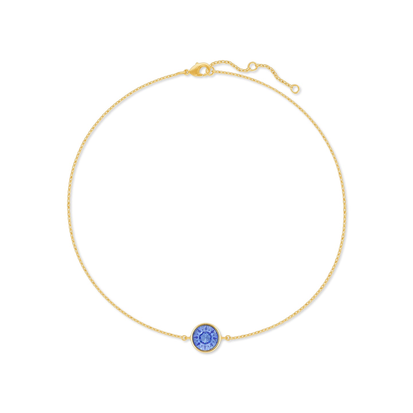 Harley Chain Bracelet with Blue Light Sapphire Round Crystals from Swarovski Gold Plated - Ed Heart