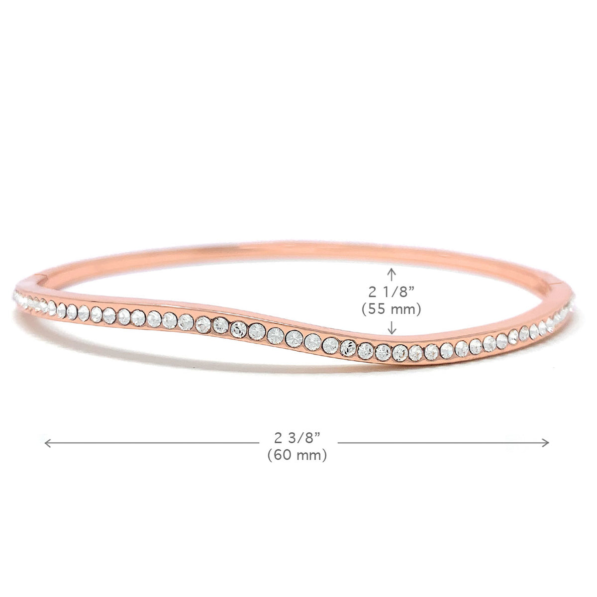 Amelia Curve Pave Bangle Bracelet with White Clear Round Crystals from Swarovski Rose Gold Plated - Ed Heart