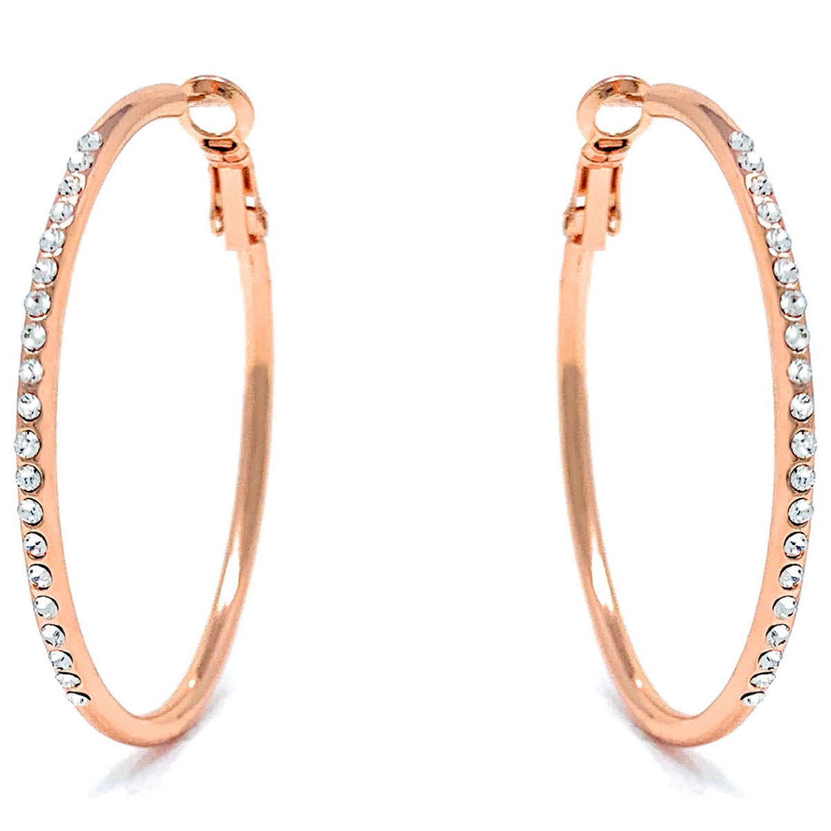 Amelia Large Pave Hoop Earrings with White Clear Round Crystals from Swarovski Rose Gold Plated - Ed Heart