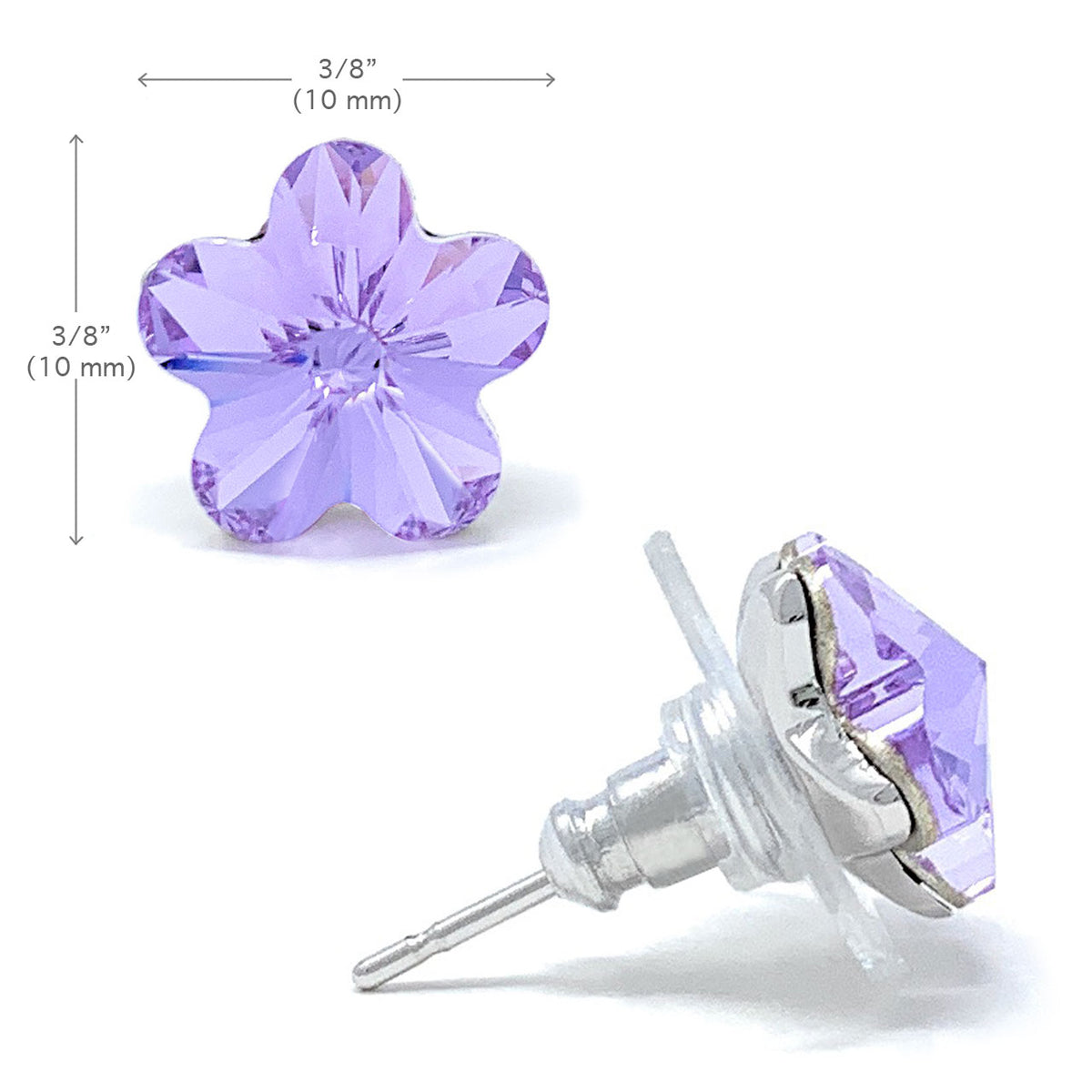 Anna Stud Earrings with Purple Violet Flower Crystals from Swarovski Silver Toned Rhodium Plated - Ed Heart