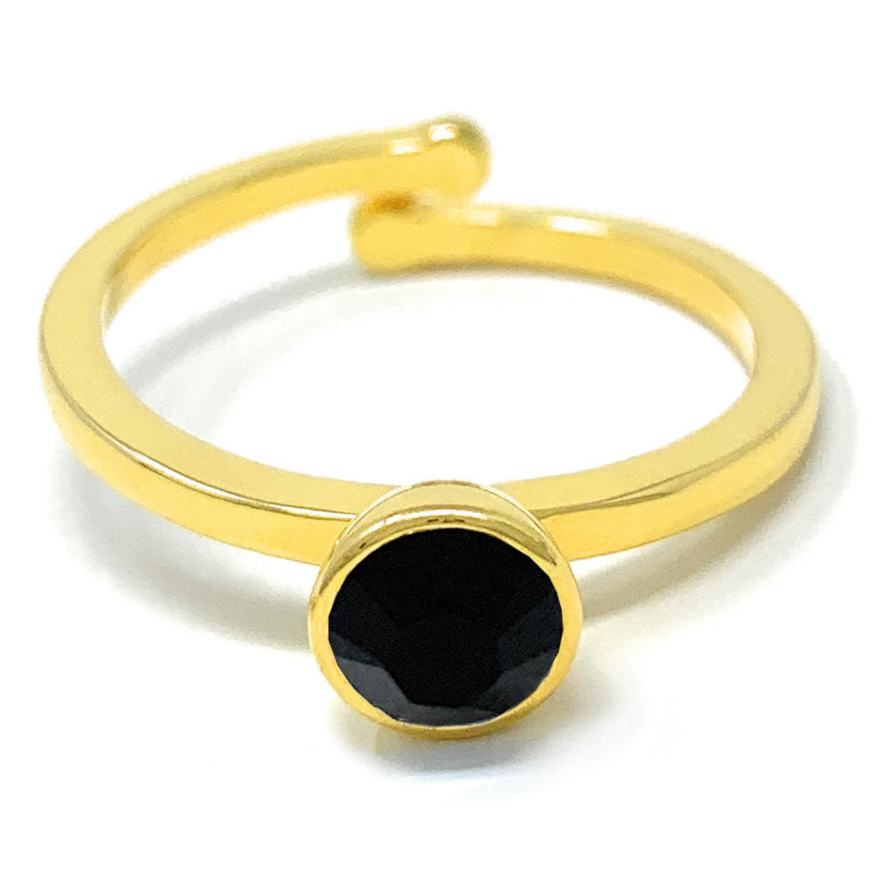Harley Adjustable Ring with Black Jet Round Crystals from Swarovski Gold Plated - Ed Heart