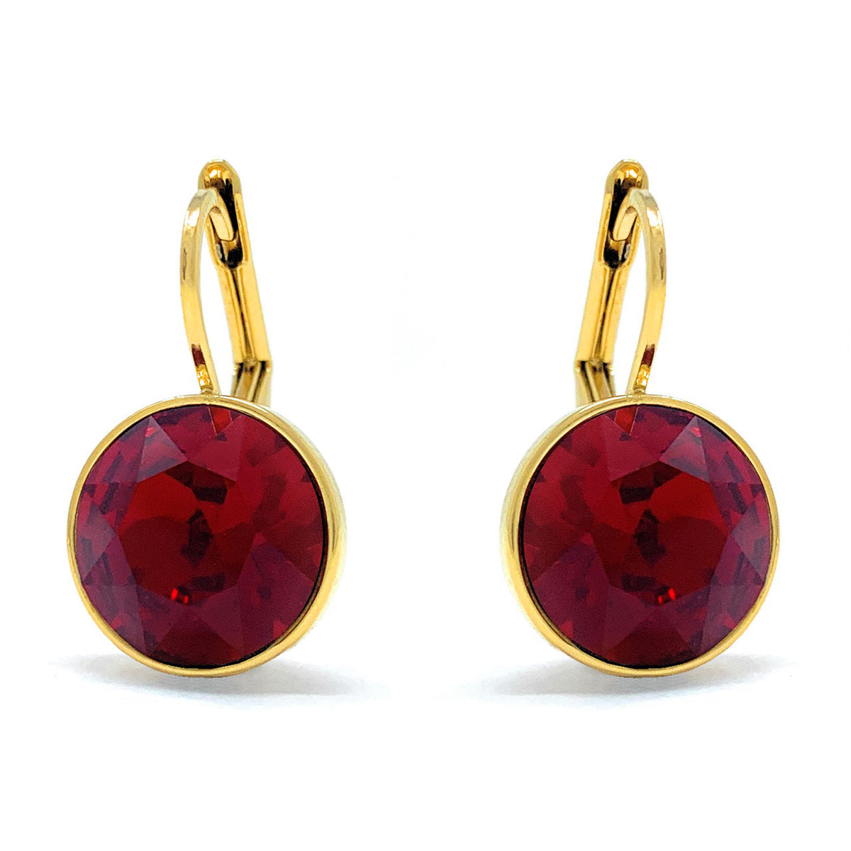 Drop Earrings with Red Crystals Gold Plated