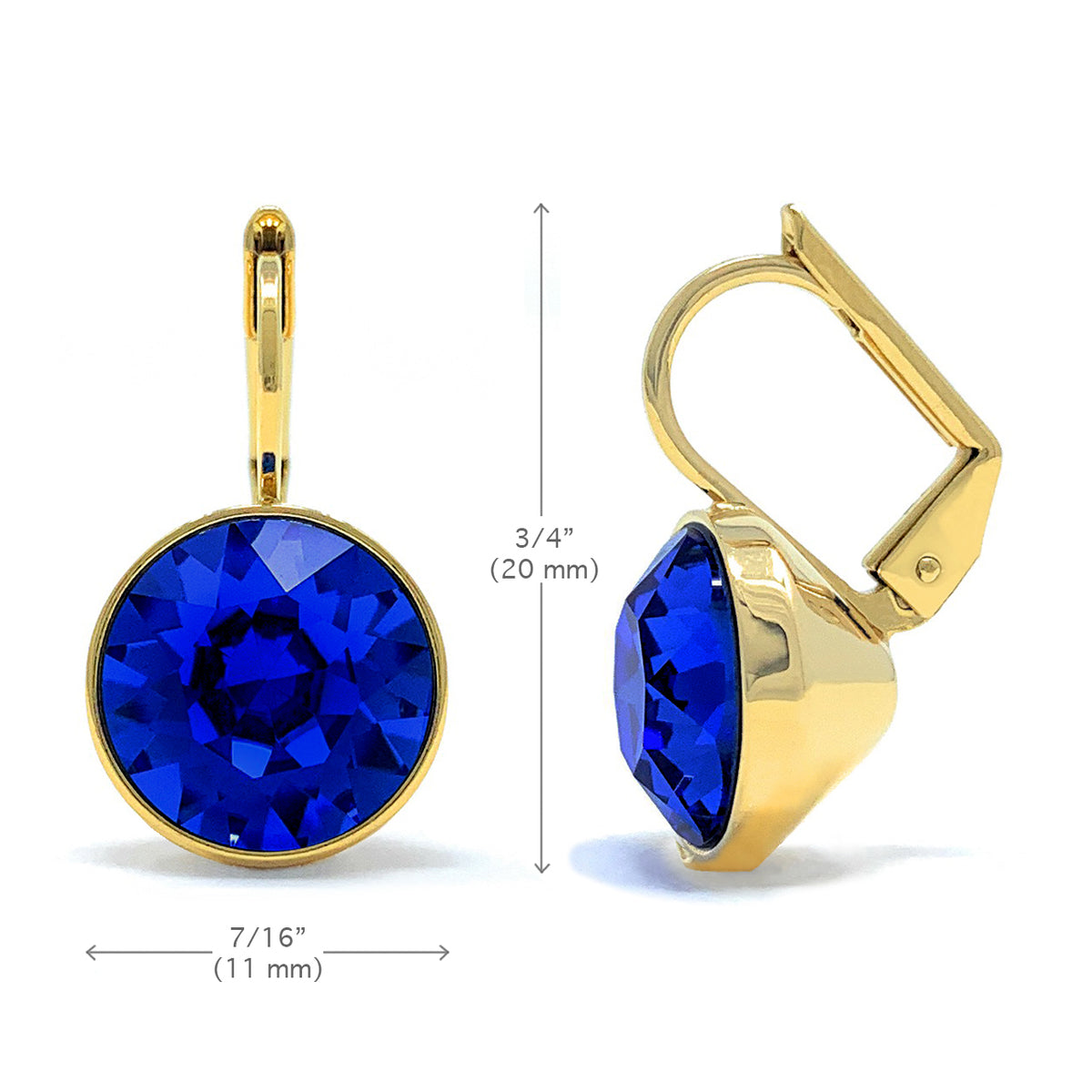 Drop Earrings with Blue Crystals Gold Plated