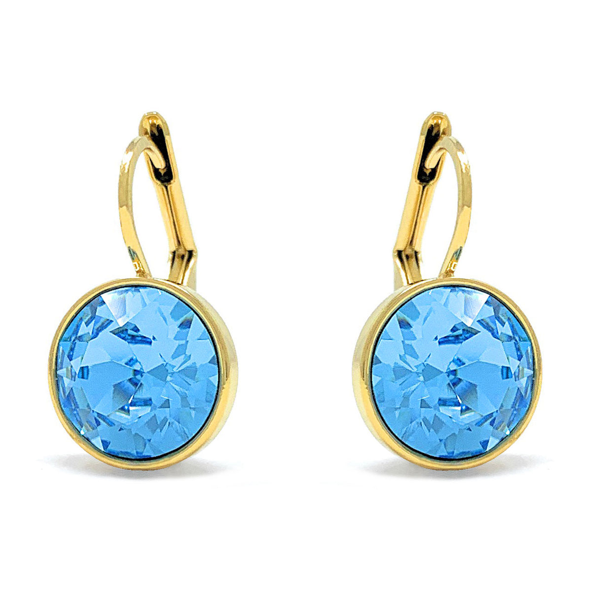 Drop Earrings with Blue Aquamarine Crystals Gold Plated