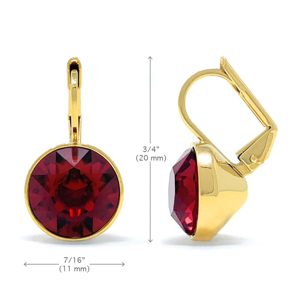 Drop Earrings with Red Crystals Gold Plated