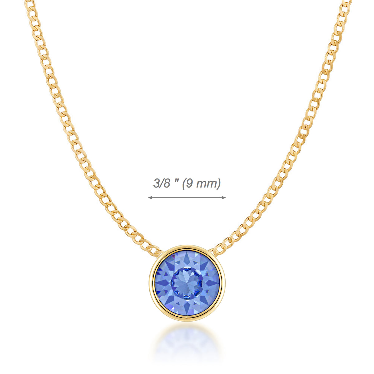 Harley Small Pendant Necklace with Blue Light Sapphire Round Crystals from Swarovski Gold Plated - Ed Heart