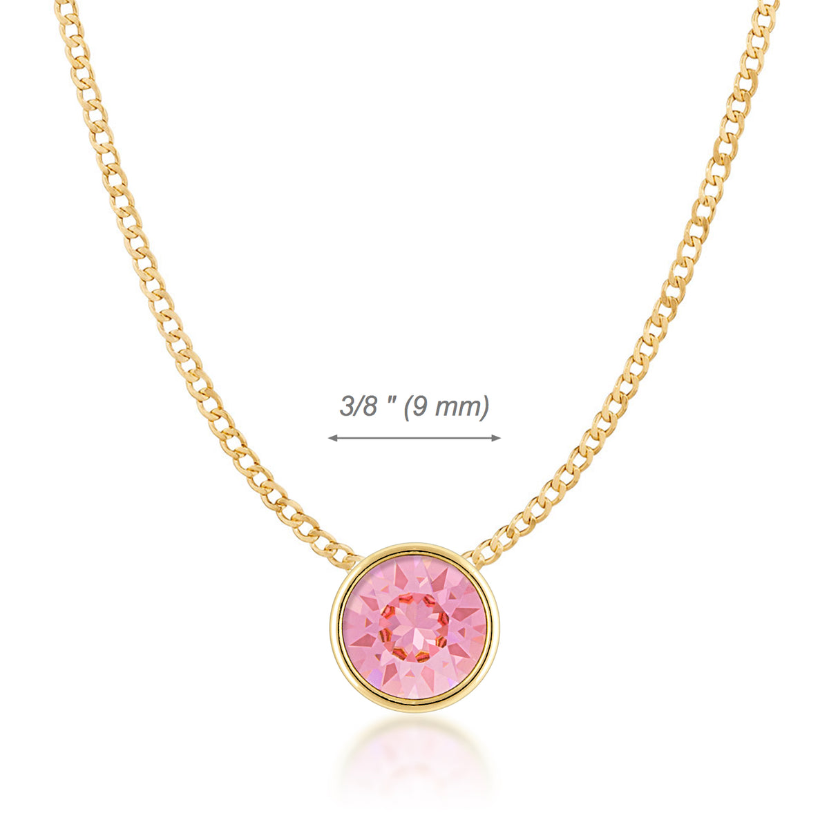 Harley Small Pendant Necklace with Pink Light Rose Round Crystals from Swarovski Gold Plated - Ed Heart