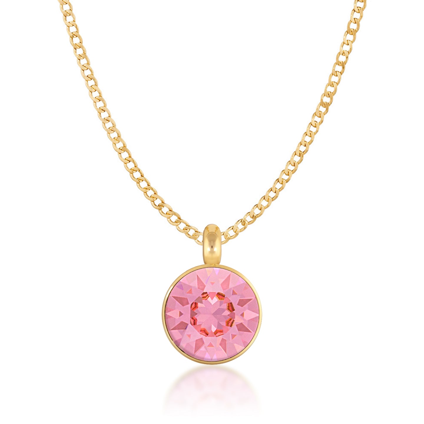 Bella Pendant Necklace with Pink Light Rose Round Crystals from Swarovski Gold Plated - Ed Heart