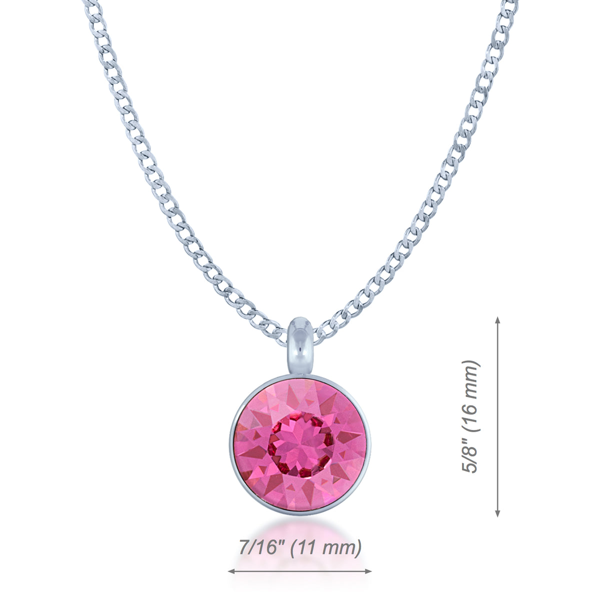 Bella Pendant Necklace with Pink Rose Round Crystals from Swarovski Silver Toned Rhodium Plated - Ed Heart