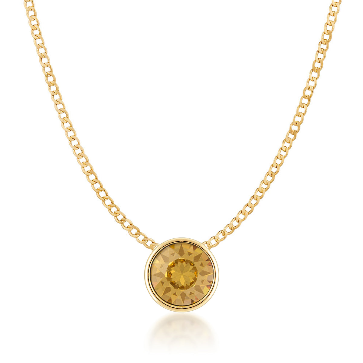 Harley Small Pendant Necklace with Yellow Brown Light Topaz Round Crystals from Swarovski Gold Plated - Ed Heart