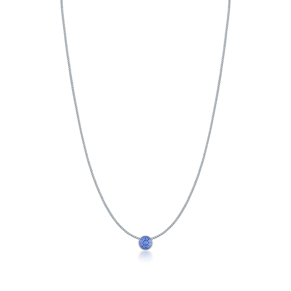 Harley Small Pendant Necklace with Blue Light Sapphire Round Crystals from Swarovski Silver Toned Rhodium Plated - Ed Heart