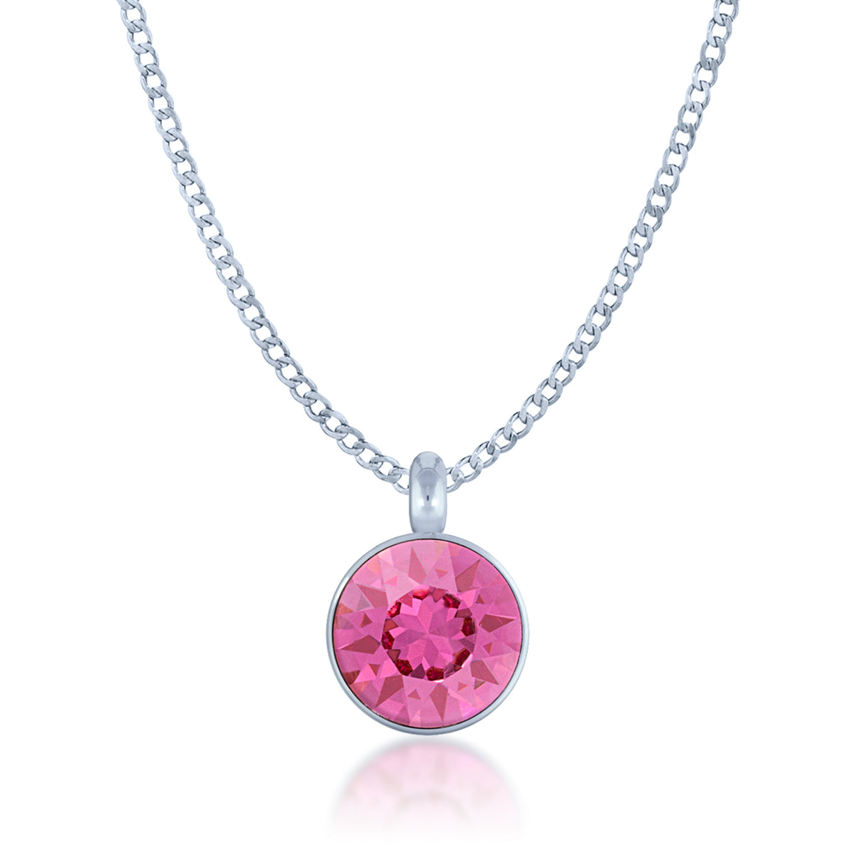 Bella Pendant Necklace with Pink Rose Round Crystals from Swarovski Silver Toned Rhodium Plated - Ed Heart