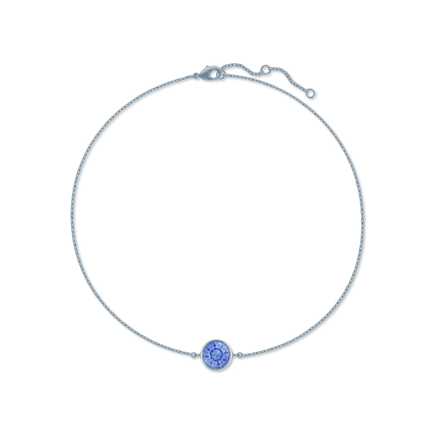 Harley Chain Bracelet with Blue Light Sapphire Round Crystals from Swarovski Silver Toned Rhodium Plated - Ed Heart