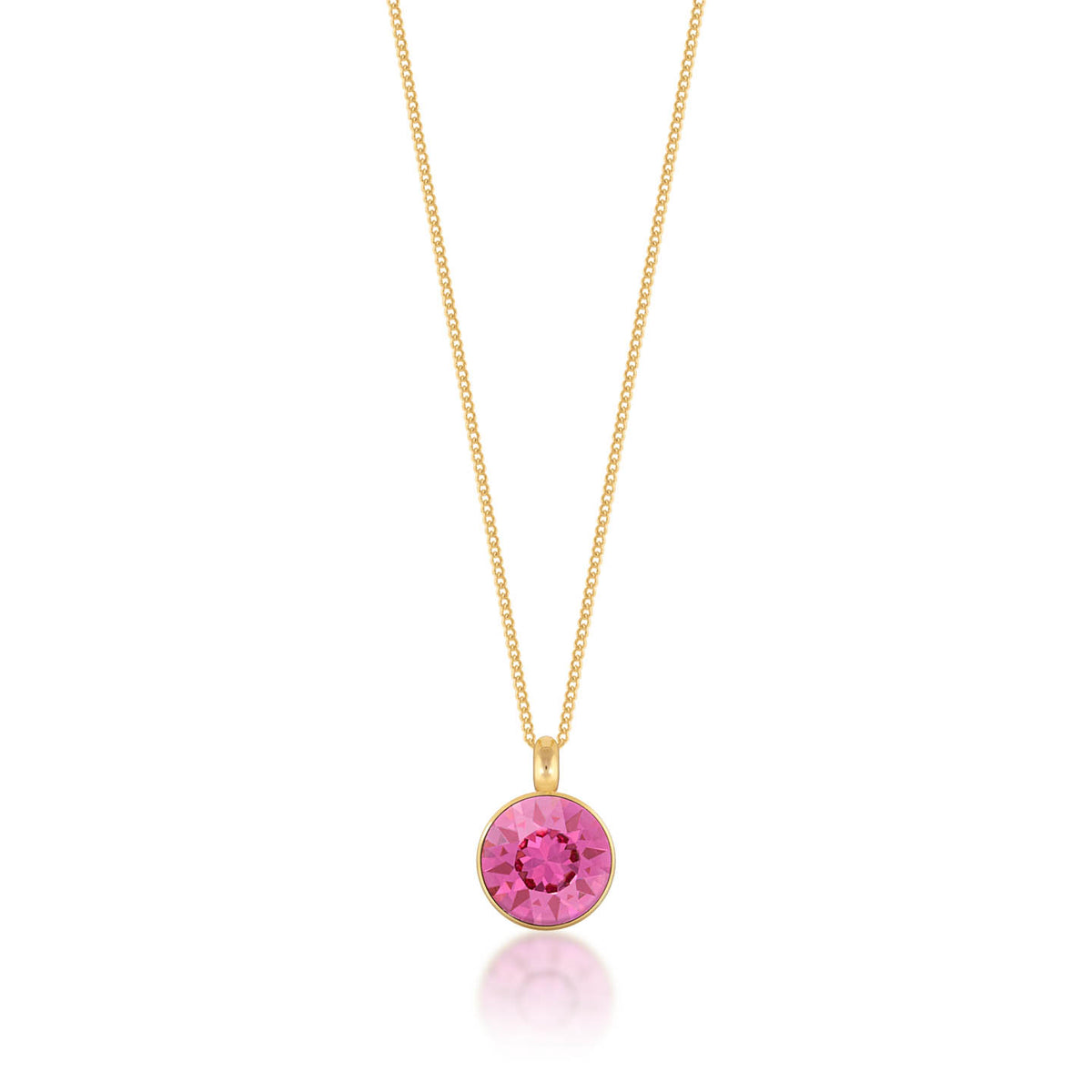 Bella Pendant Necklace with Pink Rose Round Crystals from Swarovski Gold Plated - Ed Heart
