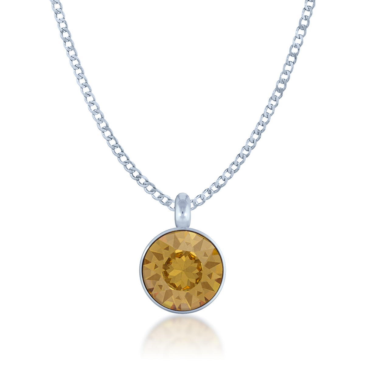 Bella Pendant Necklace with Yellow Brown Light Topaz Round Crystals from Swarovski Silver Toned Rhodium Plated - Ed Heart