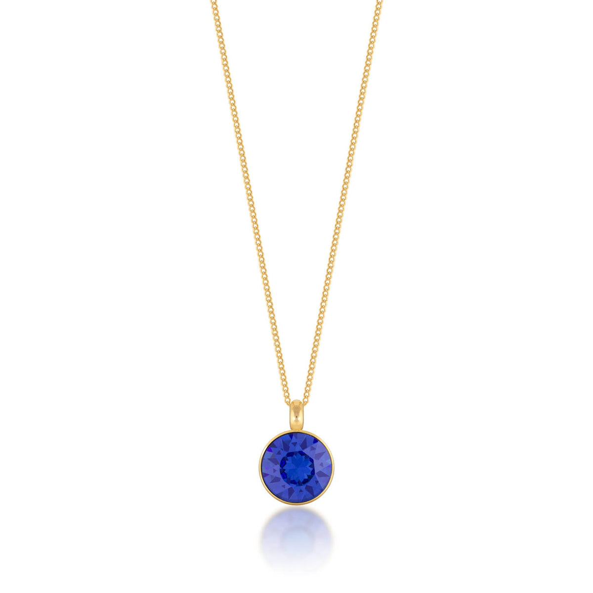 Bella Pendant Necklace with Blue Sapphire Round Crystals from Swarovski Gold Plated - Ed Heart