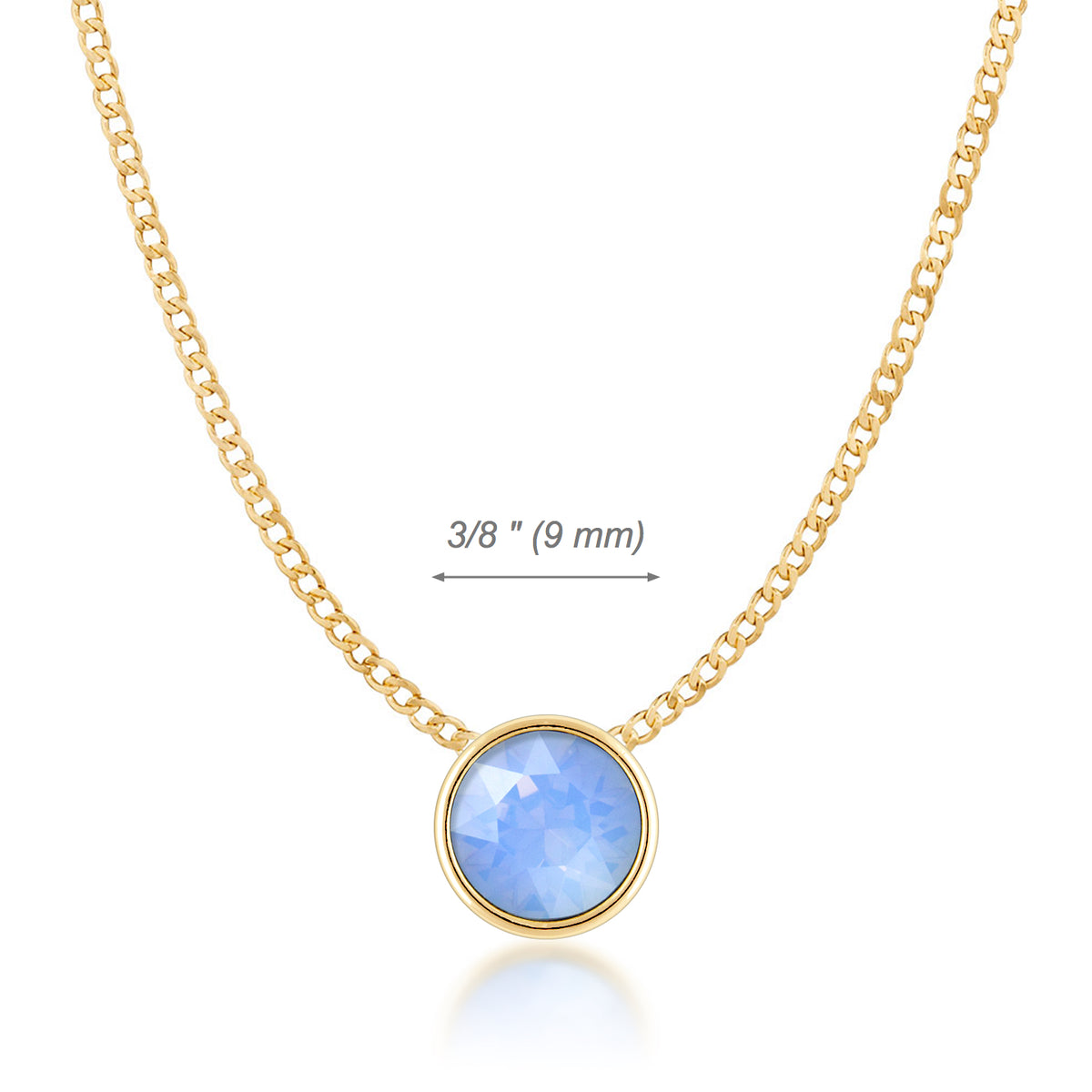 Harley Small Pendant Necklace with Air Blue Round Opals from Swarovski Gold Plated - Ed Heart