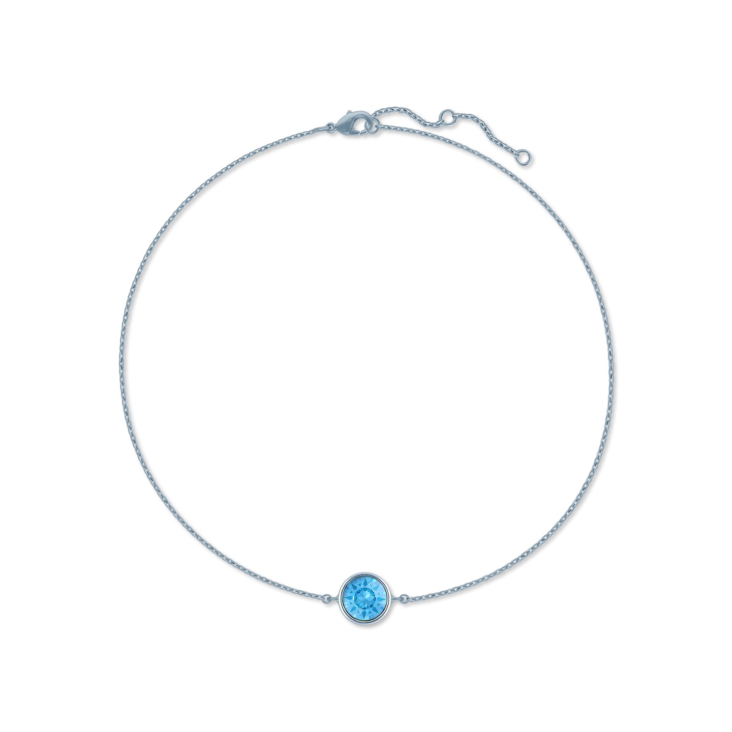 Harley Chain Bracelet with Blue Aquamarine Round Crystals from Swarovski Silver Toned Rhodium Plated - Ed Heart