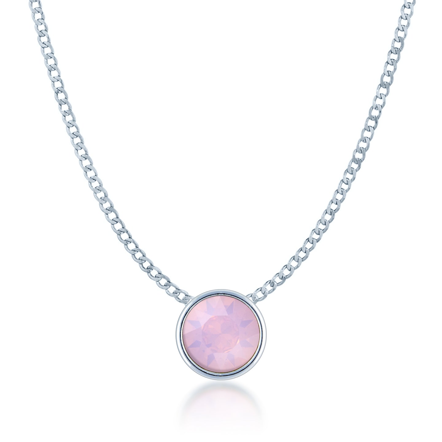 Harley Small Pendant Necklace with Pink Rose Water Round Opals from Swarovski Silver Toned Rhodium Plated - Ed Heart