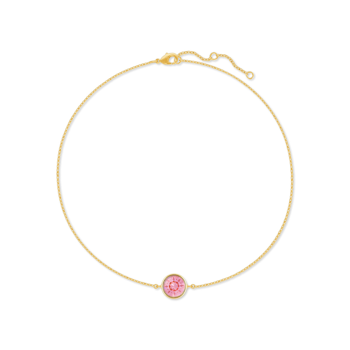 Harley Chain Bracelet with Pink Light Rose Round Crystals from Swarovski Gold Plated - Ed Heart
