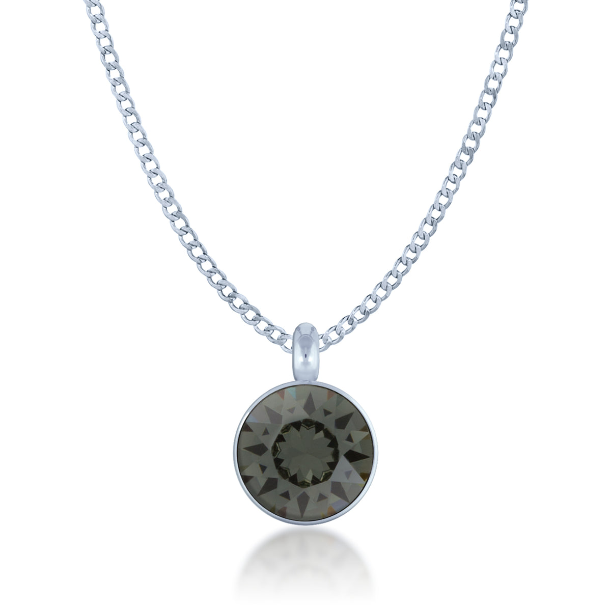Bella Pendant Necklace with Black Diamond Round Crystals from Swarovski Silver Toned Rhodium Plated - Ed Heart