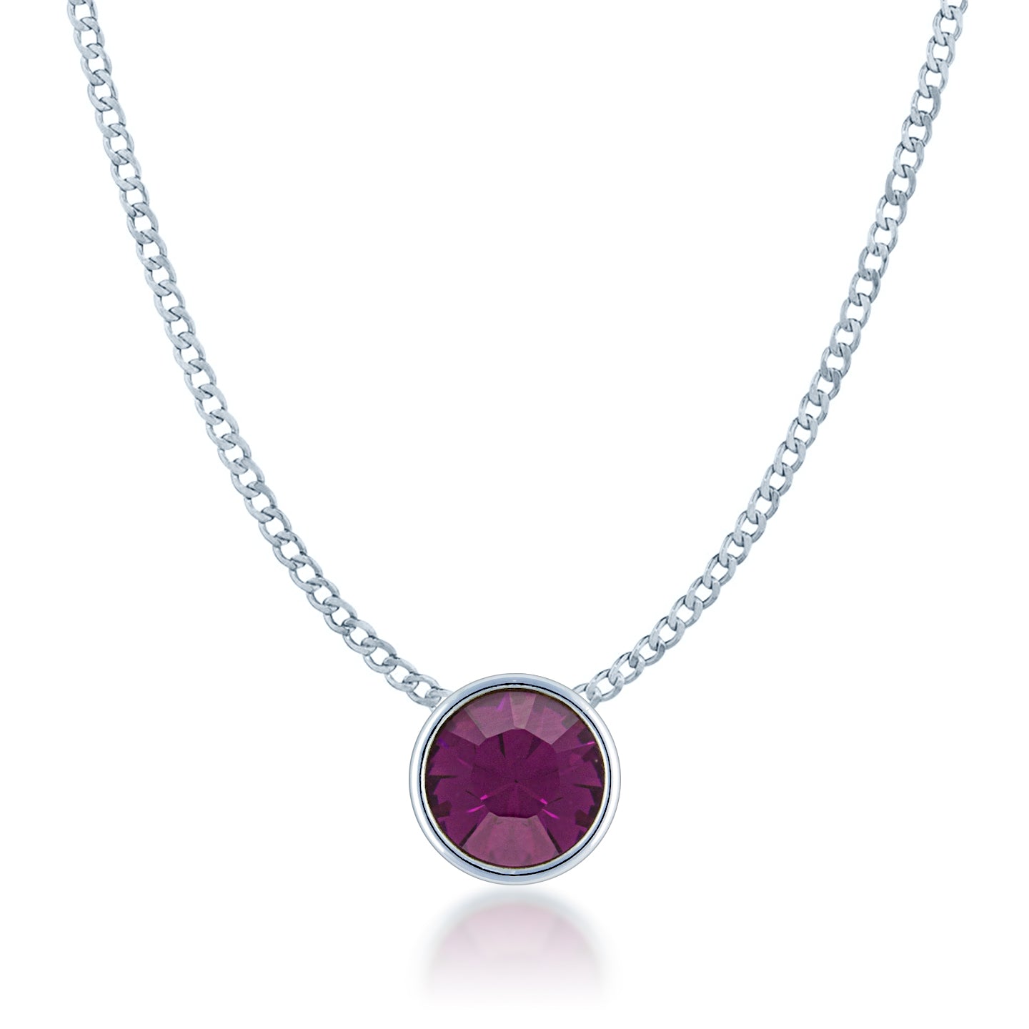 Harley Small Pendant Necklace with Purple Amethyst Round Crystals from Swarovski Silver Toned Rhodium Plated - Ed Heart
