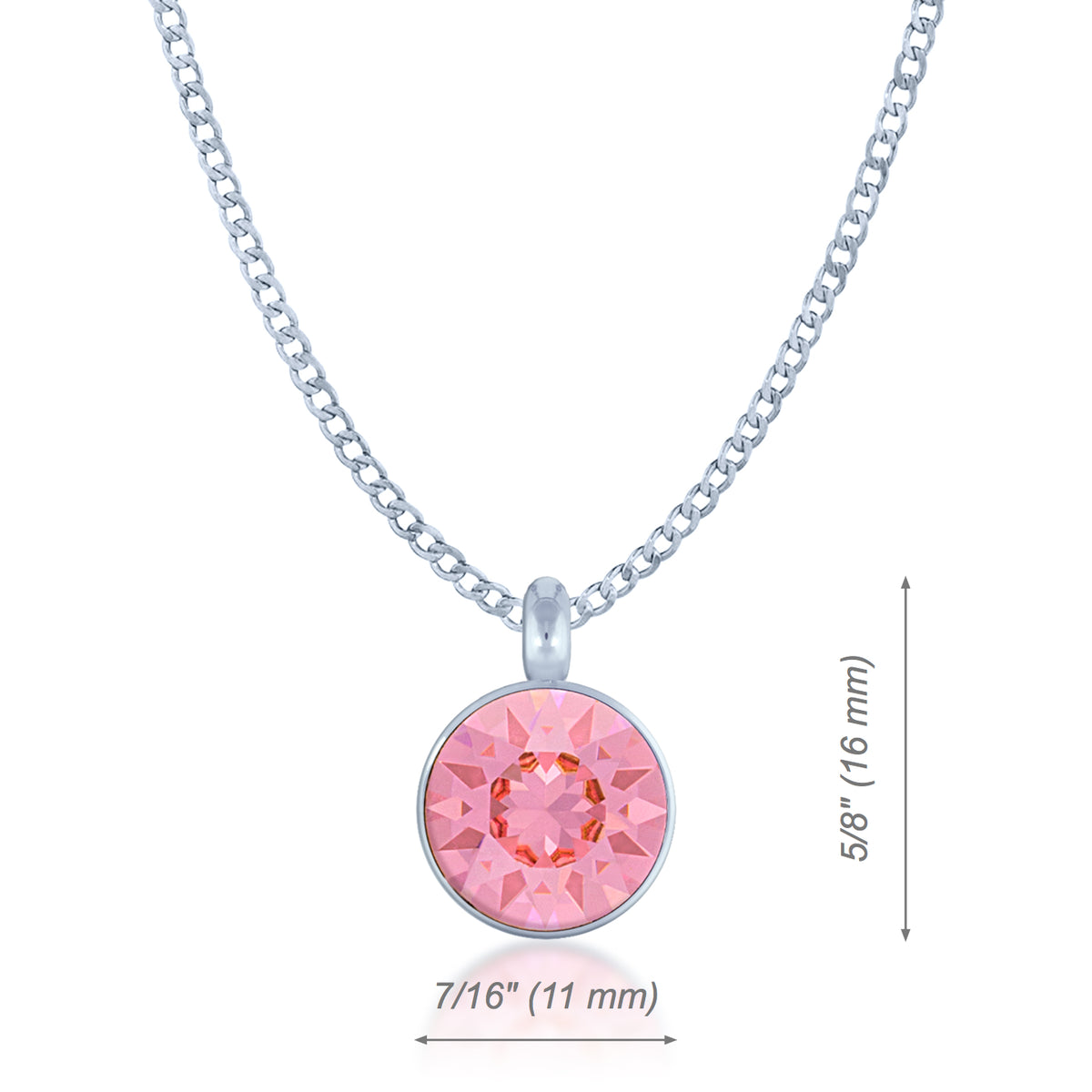 Bella Pendant Necklace with Pink Light Rose Round Crystals from Swarovski Silver Toned Rhodium Plated - Ed Heart