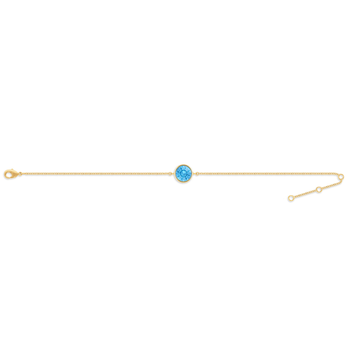 Harley Chain Bracelet with Blue Aquamarine Round Crystals from Swarovski Gold Plated - Ed Heart