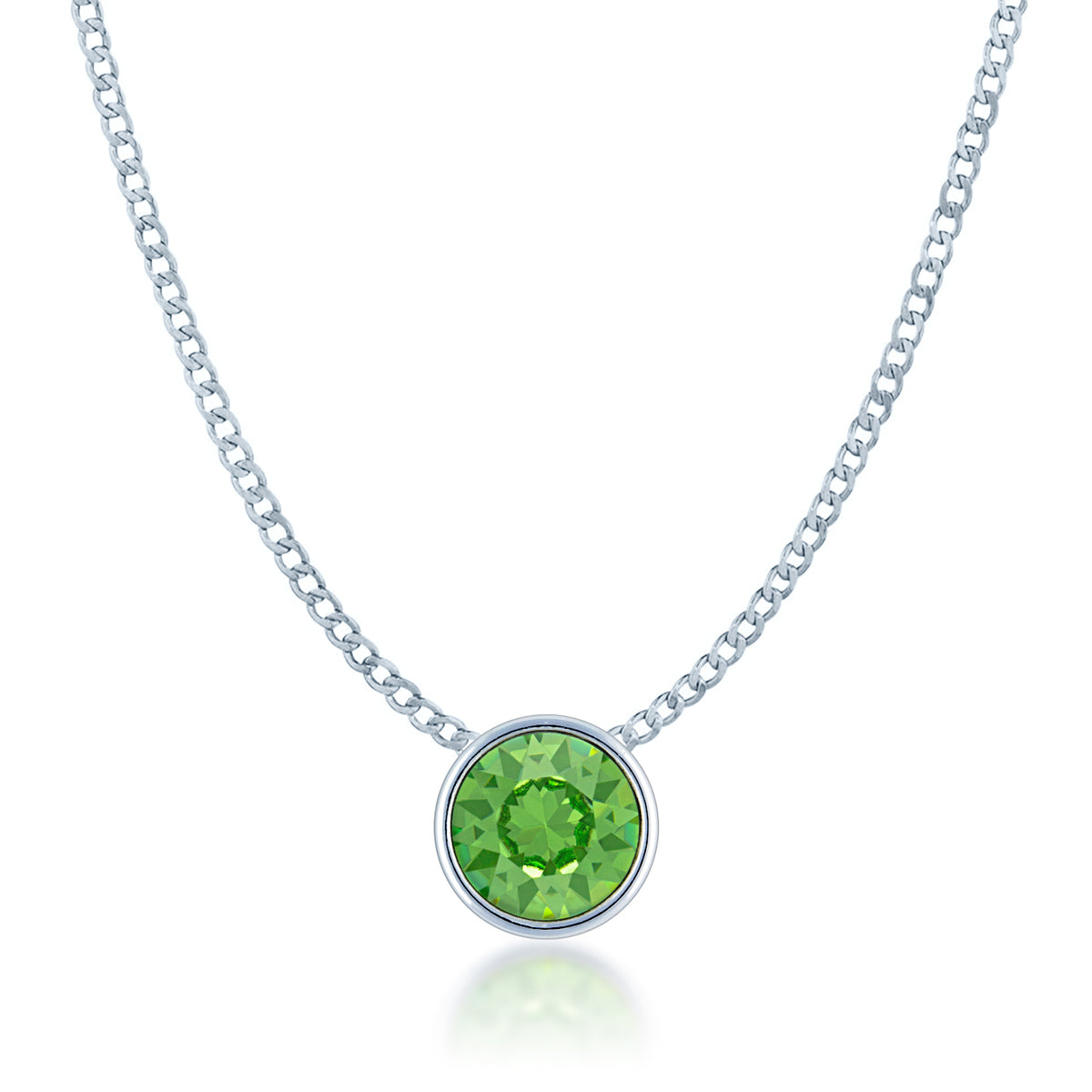 Harley Small Pendant Necklace with Green Peridot Round Crystals from Swarovski Silver Toned Rhodium Plated - Ed Heart
