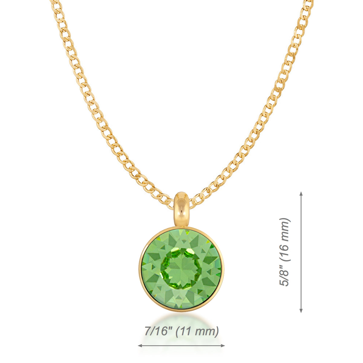 Bella Pendant Necklace with Green Peridot Round Crystals from Swarovski Gold Plated - Ed Heart