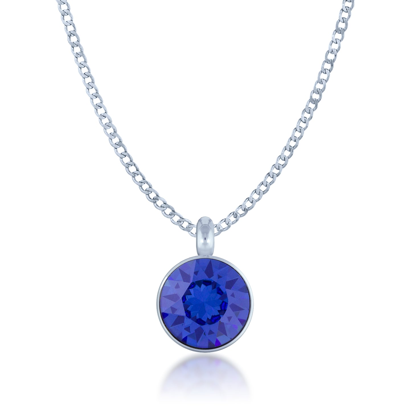 Bella Pendant Necklace with Blue Sapphire Round Crystals from Swarovski Silver Toned Rhodium Plated - Ed Heart