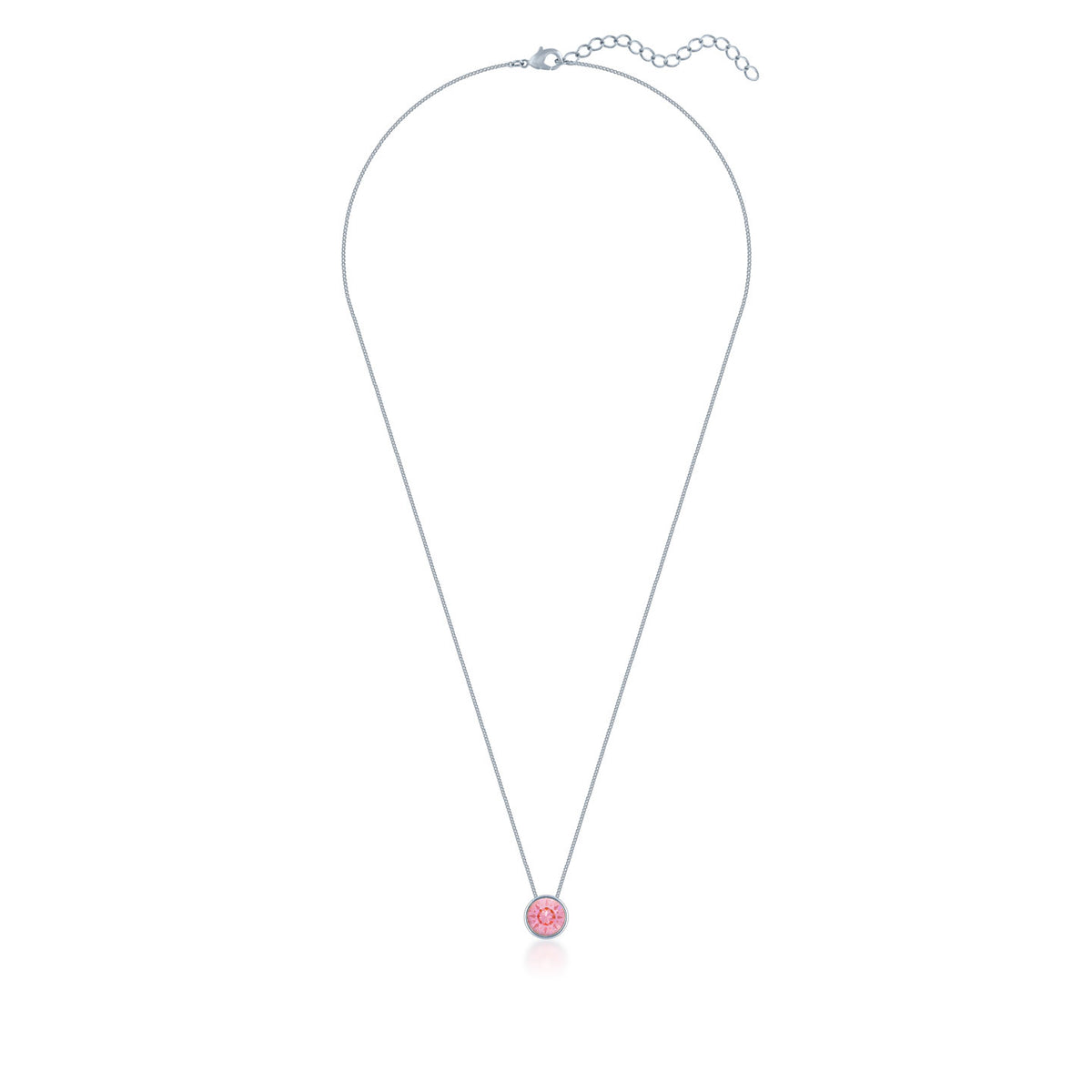 Harley Small Pendant Necklace with Pink Light Rose Round Crystals from Swarovski Silver Toned Rhodium Plated - Ed Heart