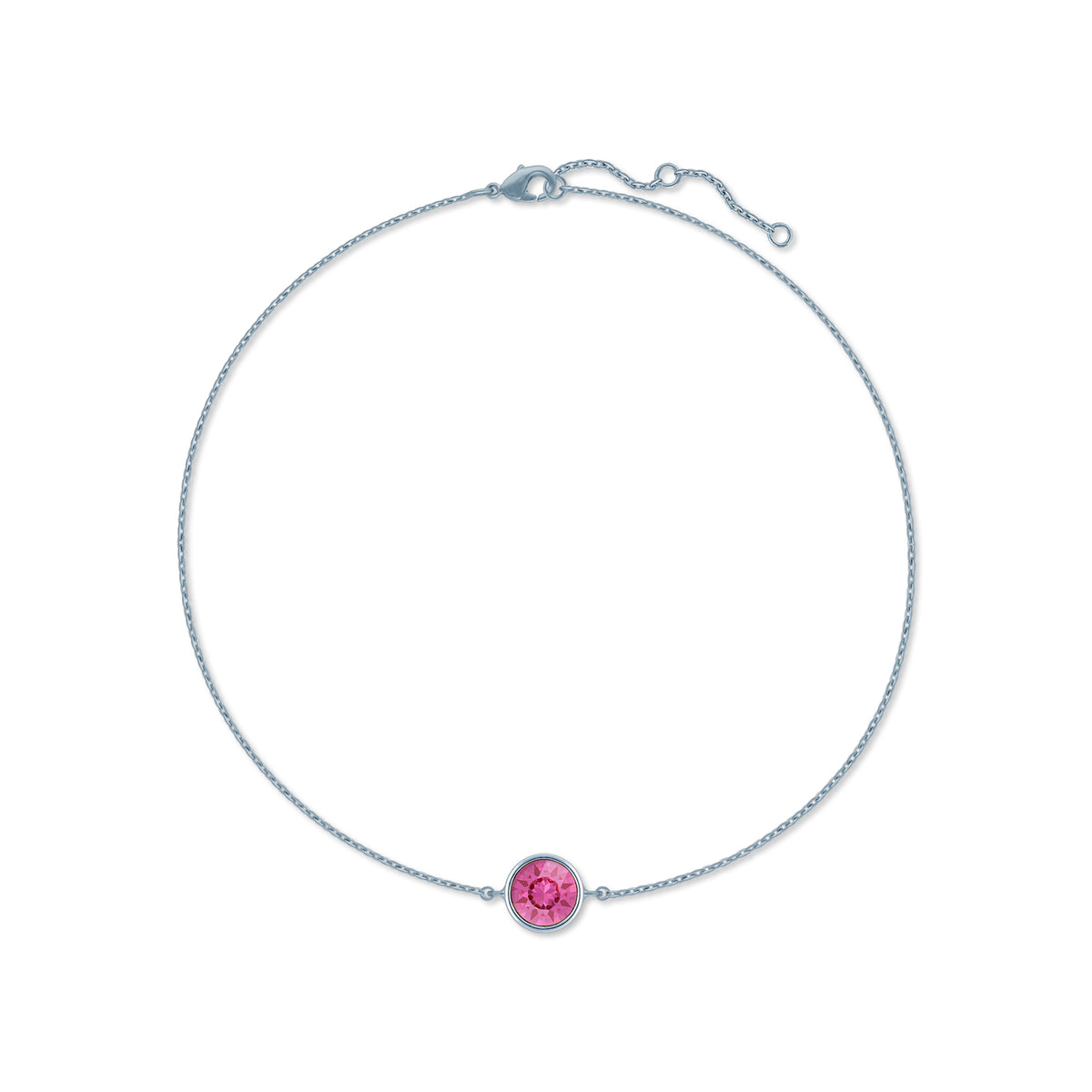 Harley Chain Bracelet with Pink Rose Round Crystals from Swarovski Silver Toned Rhodium Plated - Ed Heart