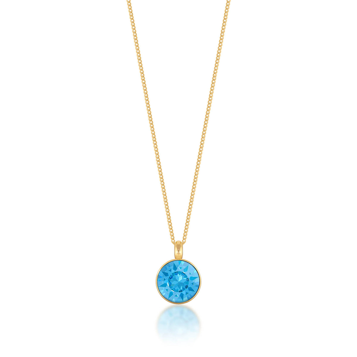 Bella Pendant Necklace with Blue Aquamarine Round Crystals from Swarovski Gold Plated - Ed Heart