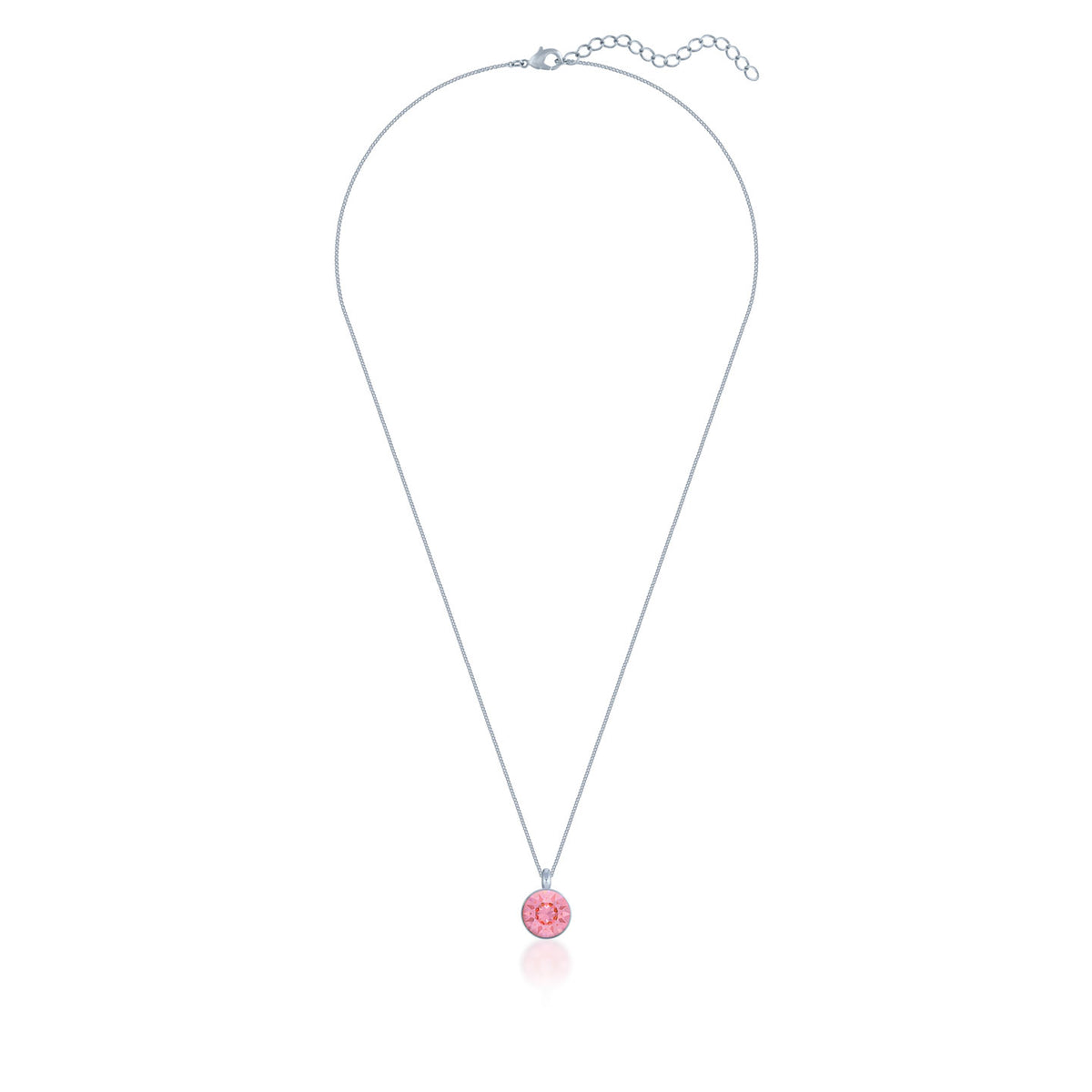 Bella Pendant Necklace with Pink Light Rose Round Crystals from Swarovski Silver Toned Rhodium Plated - Ed Heart