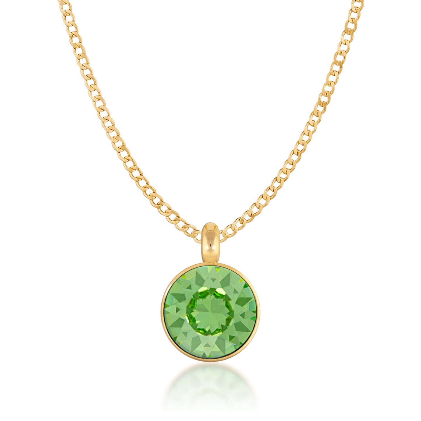 Bella Pendant Necklace with Green Peridot Round Crystals from Swarovski Gold Plated - Ed Heart