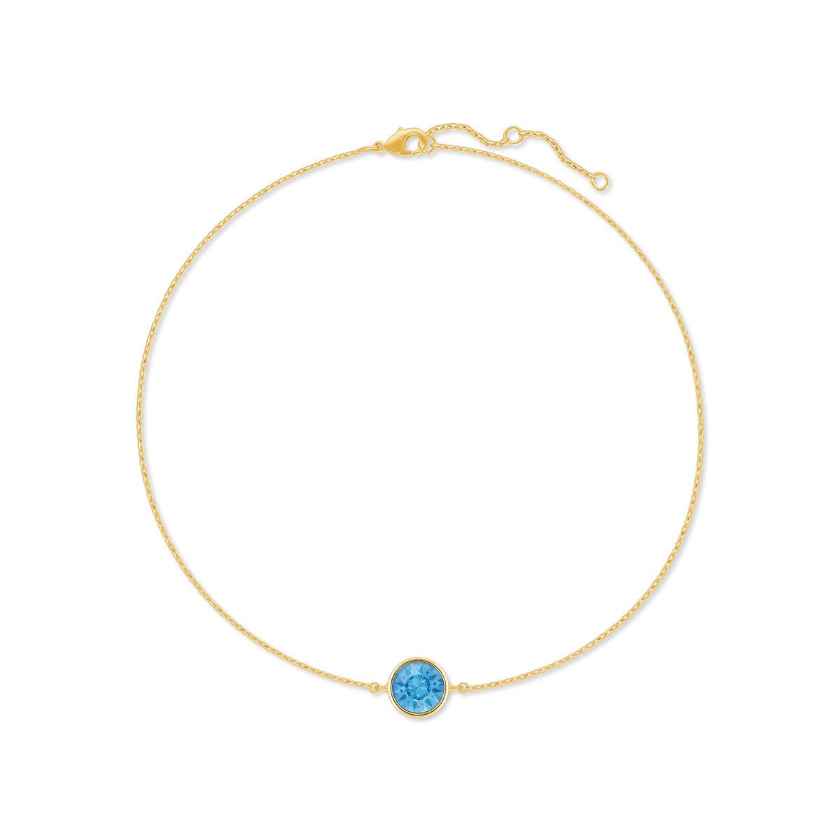 Harley Chain Bracelet with Blue Aquamarine Round Crystals from Swarovski Gold Plated - Ed Heart