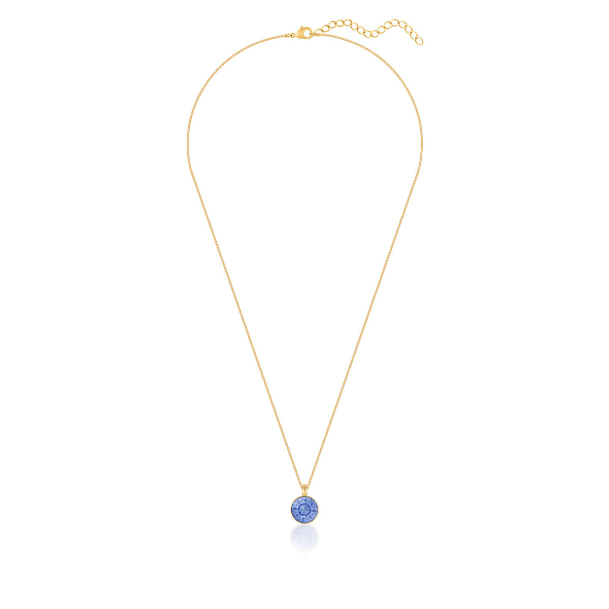Bella Pendant Necklace with Blue Light Sapphire Round Crystals from Swarovski Gold Plated - Ed Heart