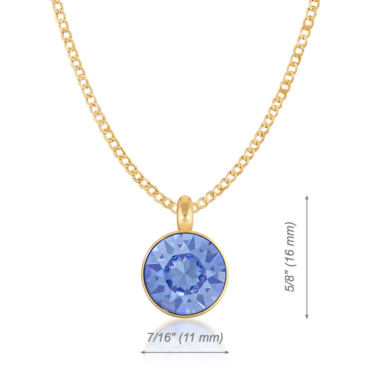 Bella Pendant Necklace with Blue Light Sapphire Round Crystals from Swarovski Gold Plated - Ed Heart