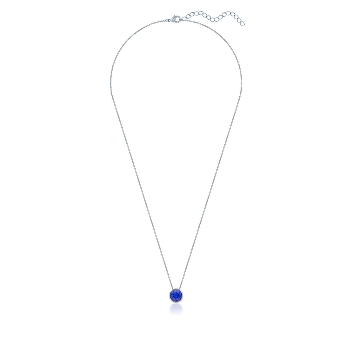Harley Small Pendant Necklace with Blue Sapphire Round Crystals from Swarovski Silver Toned Rhodium Plated - Ed Heart