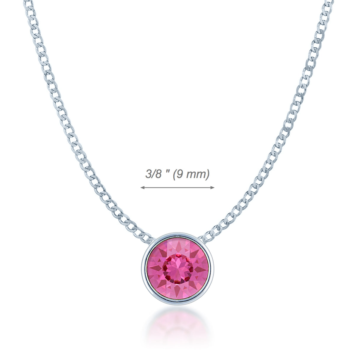 Harley Small Pendant Necklace with Pink Rose Round Crystals from Swarovski Silver Toned Rhodium Plated - Ed Heart