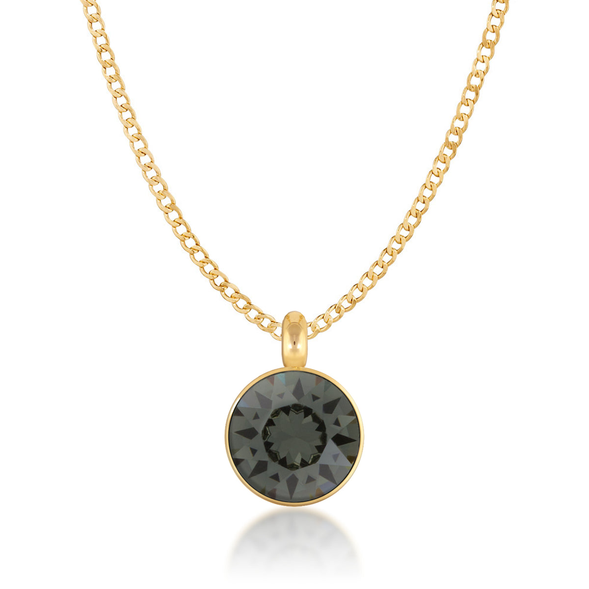 Bella Pendant Necklace with Black Diamond Round Crystals from Swarovski Gold Plated - Ed Heart