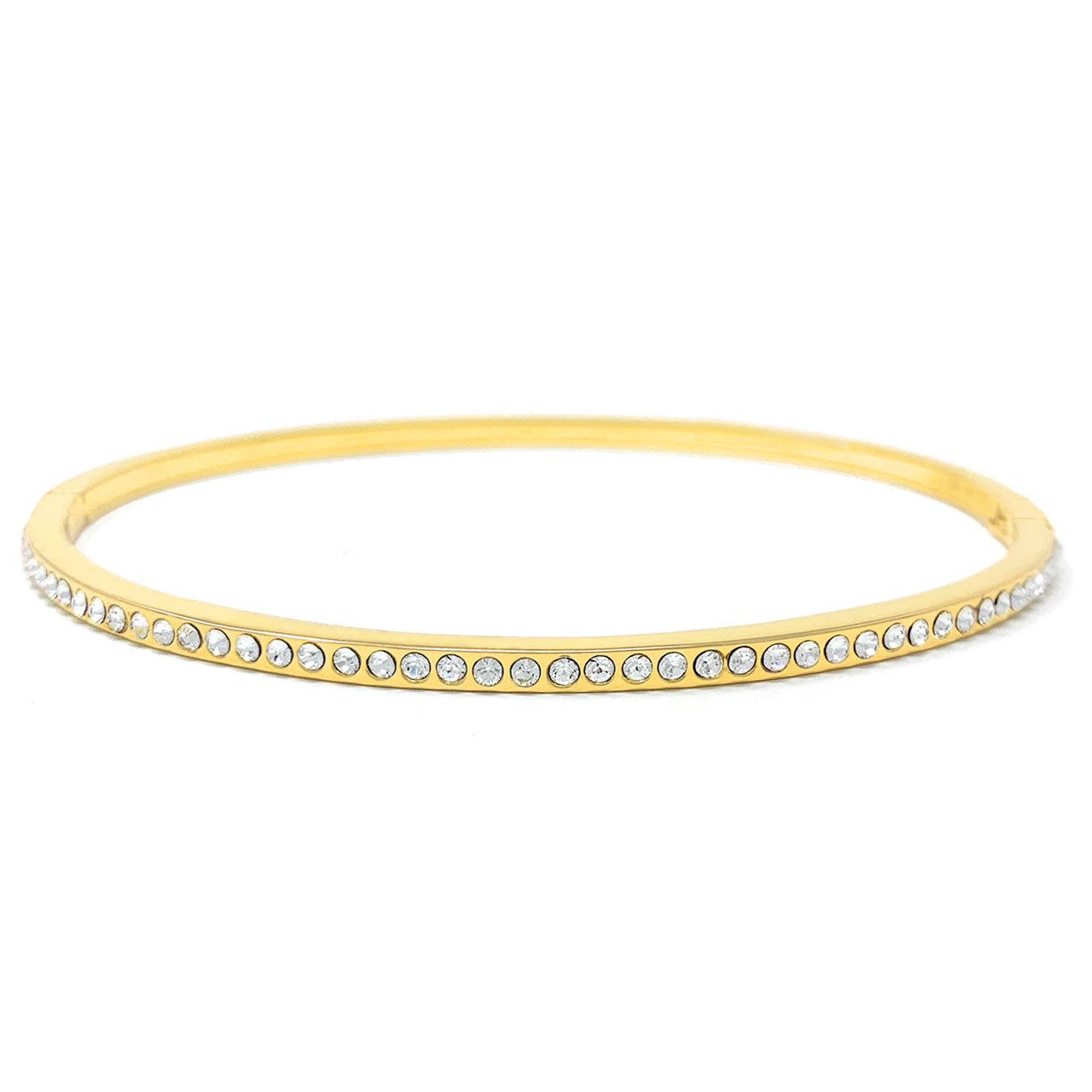 Amelia Pave Bangle Bracelet with White Clear Round Crystals from Swarovski Gold Plated - Ed Heart